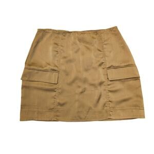 PACSUN Women's Satin Cargo Pocket Mini Skirt Size S Brown Tan NWT
